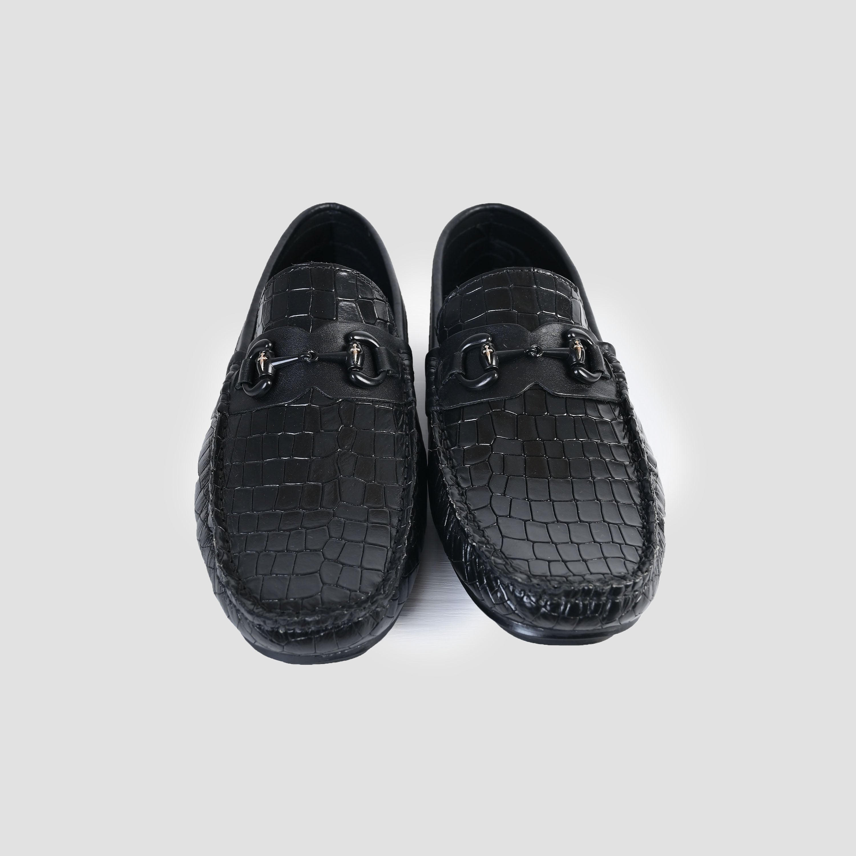 BLACK EMBOSSED LEATHER SHOES