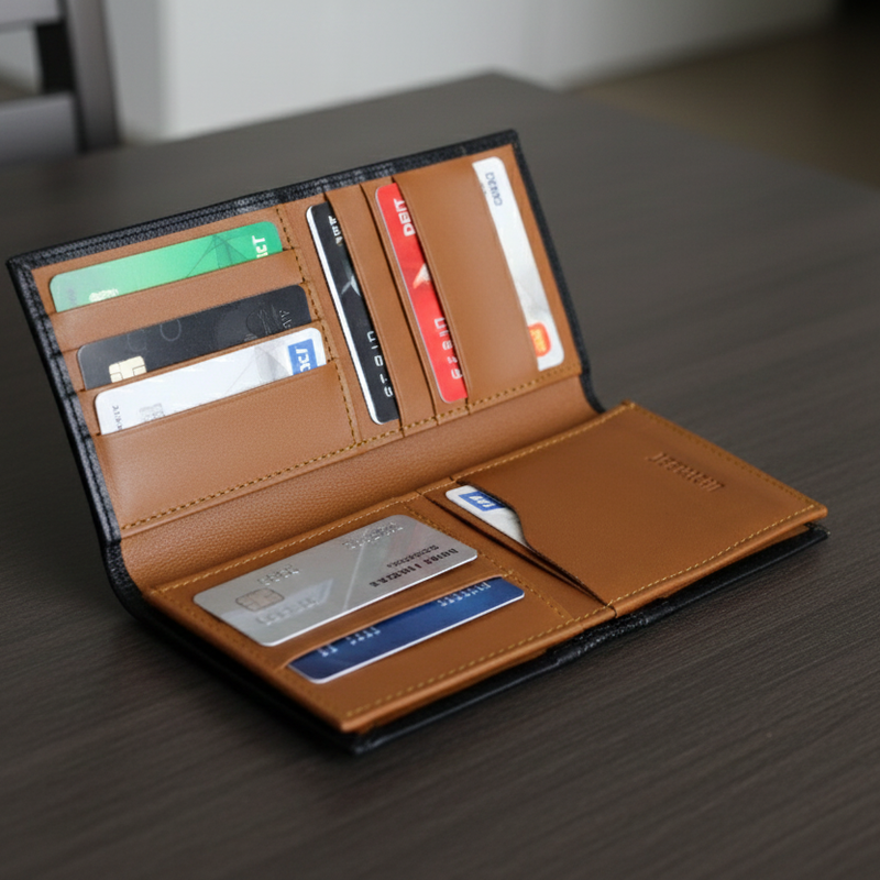 BLACK LEATHER LONG WALLET