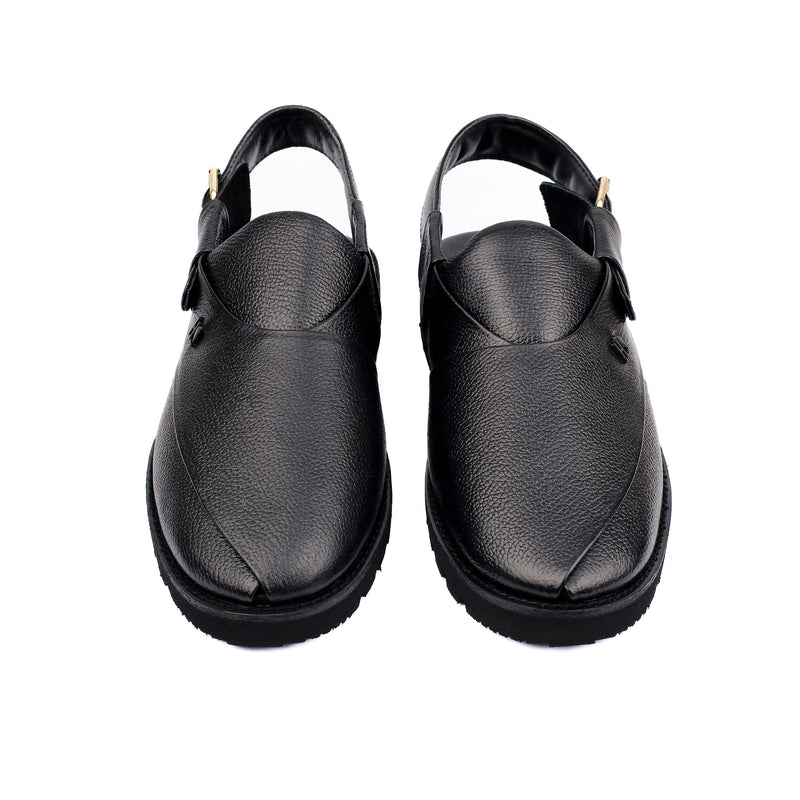 BLACK MILLED LEATHER SANDAL