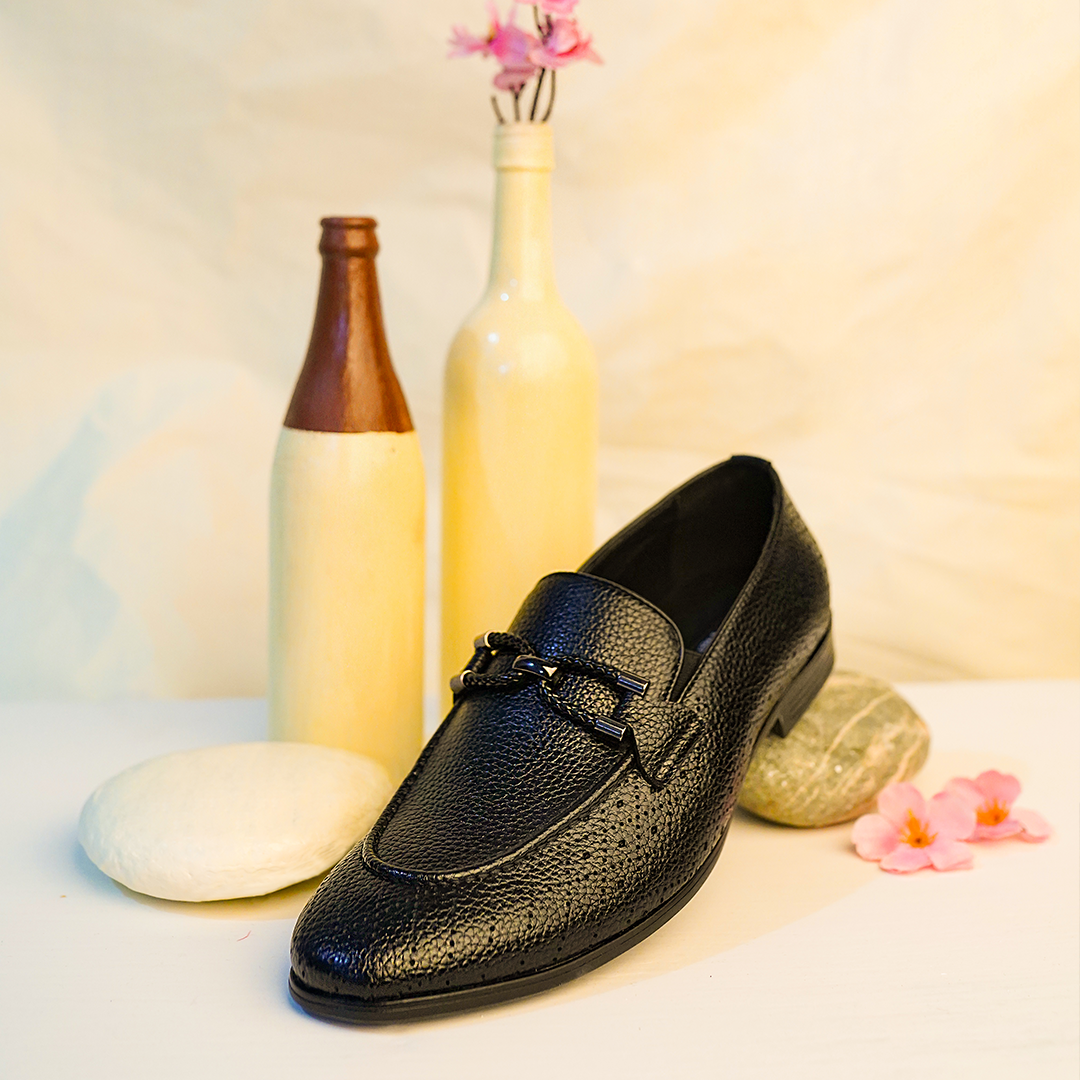 BLACK MILT LEATHER LOAFERS