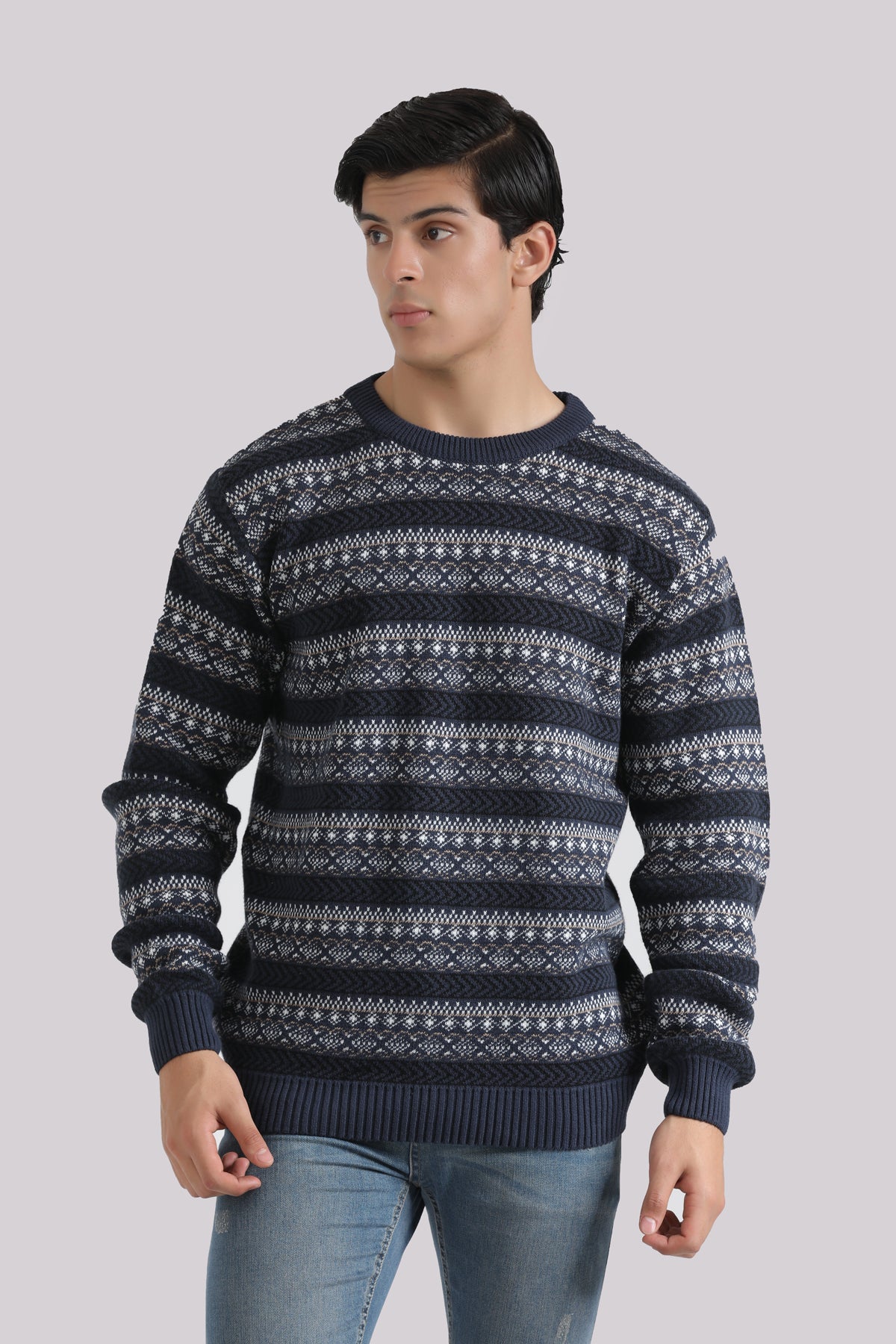 NAVY JACQUARD SWEATER