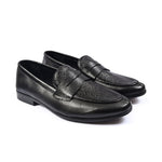 BLACK TEXTURED LEATHER SHOES