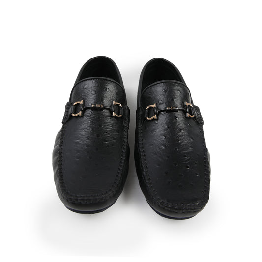 BLACK TEXTURED LEATHER MOCCASINS