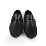 BLACK TEXTURED LEATHER MOCCASINS