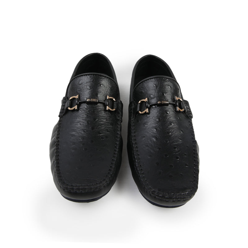 BLACK TEXTURED LEATHER MOCCASINS