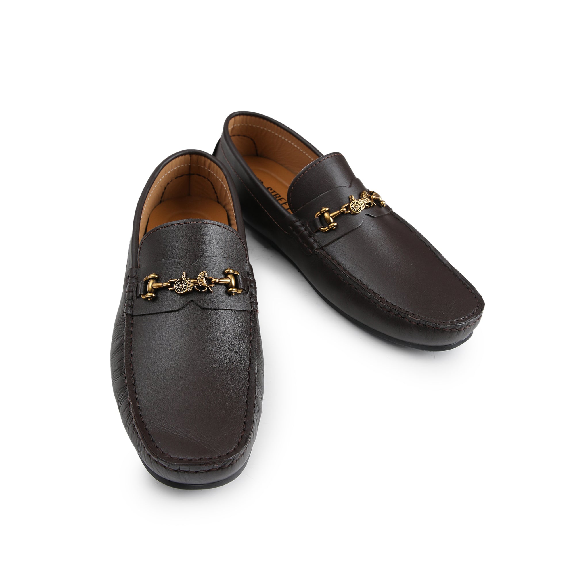 BROWN LEATHER BUCKLE MOCCASIN