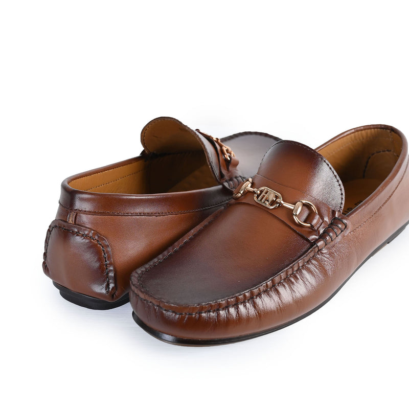 BROWN LEATHER BUCKLE MOCCASIN