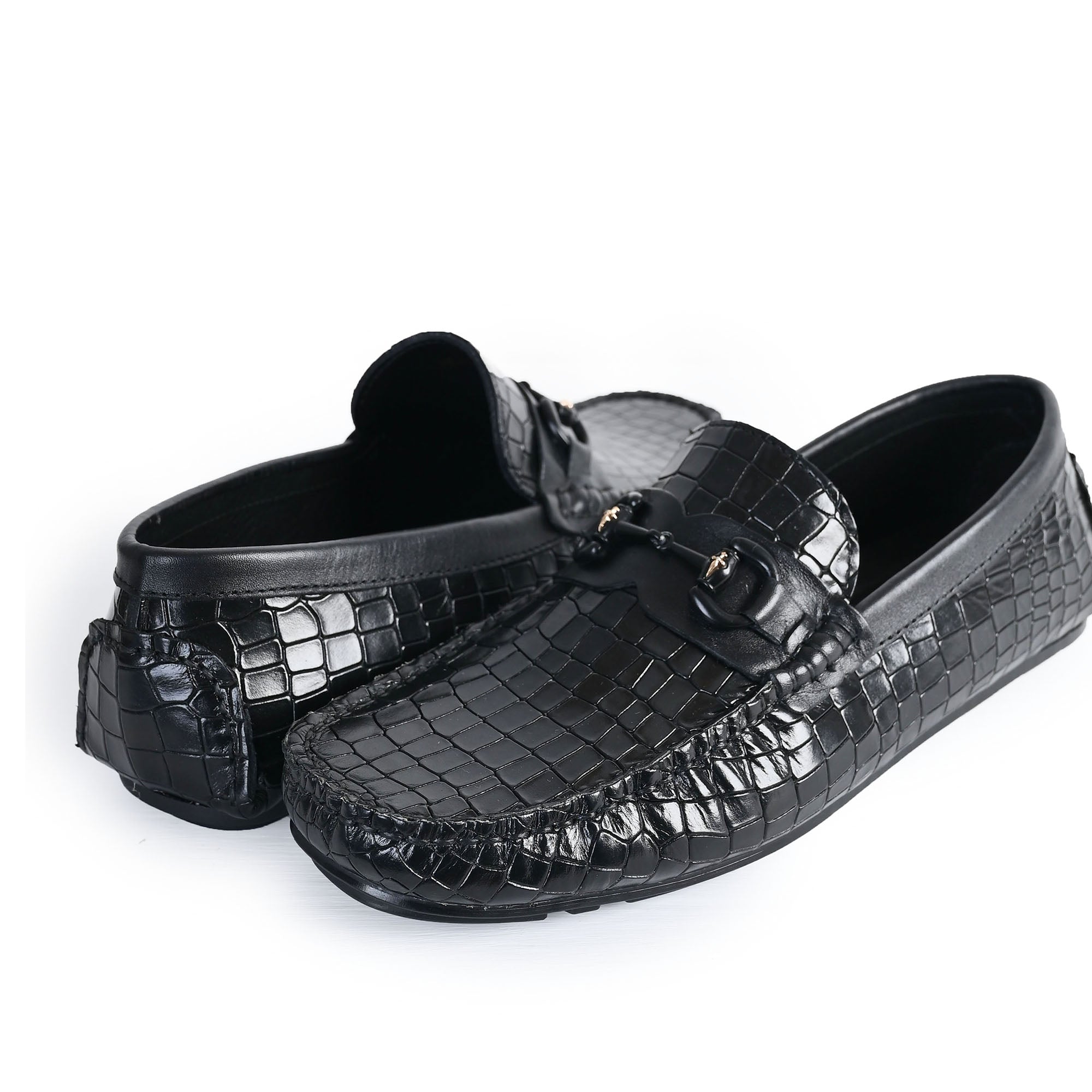 BLACK EMBOSSED LEATHER SHOES