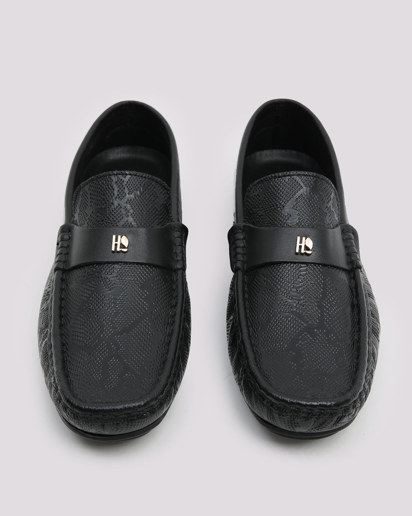 Black Textured Leather Moccasins