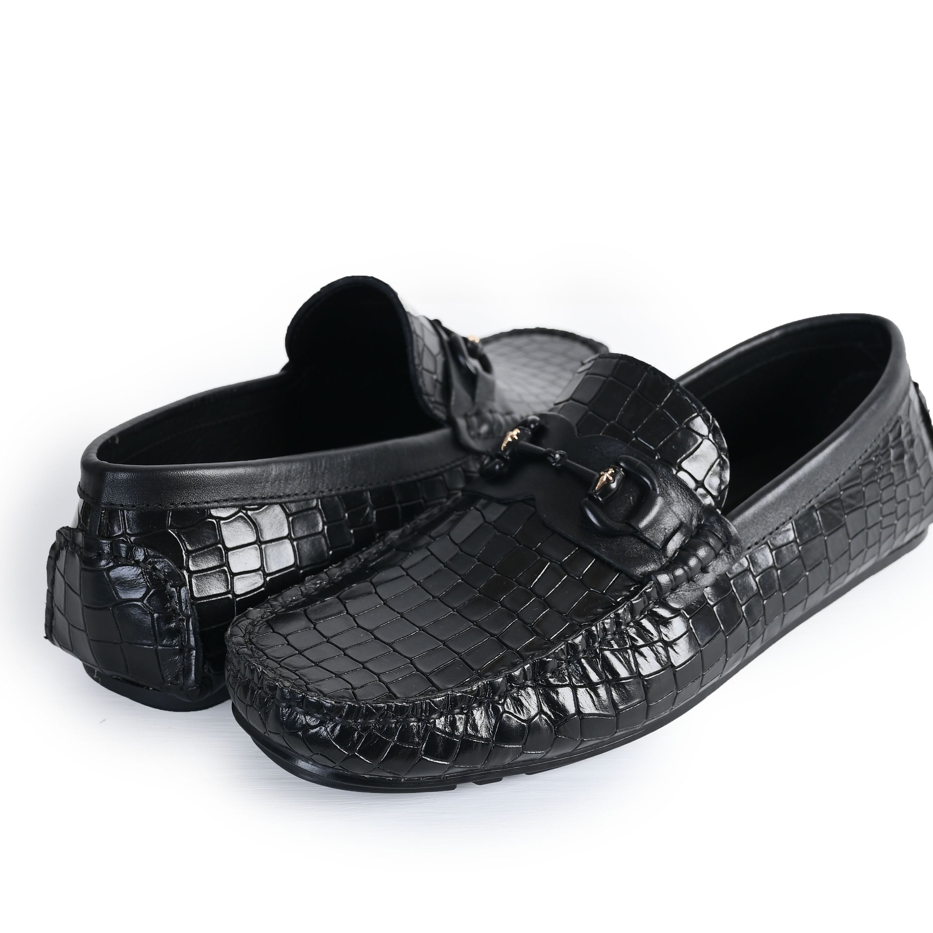 BLACK EMBOSSED LEATHER SHOES