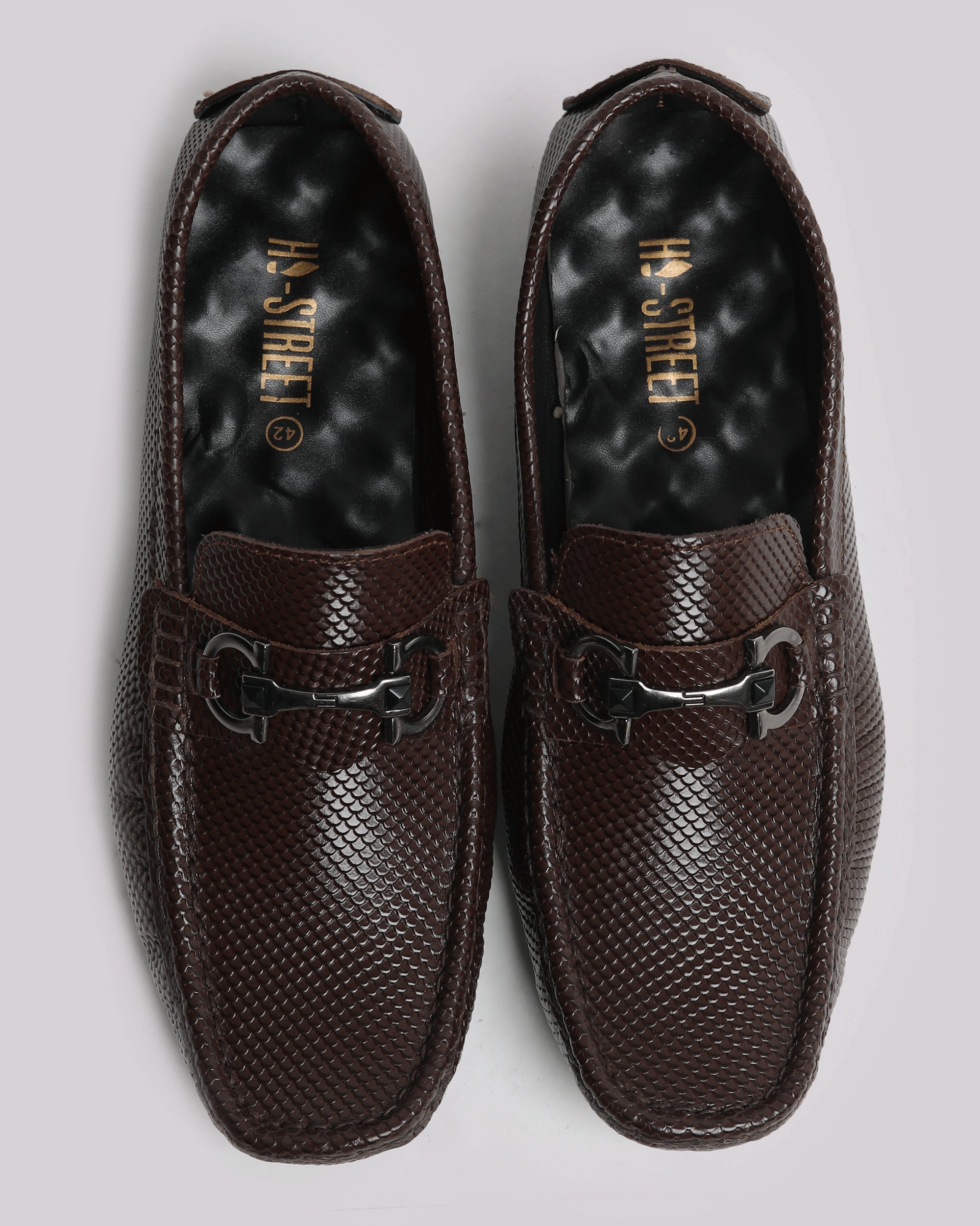 Brown Textured Leather Shoes