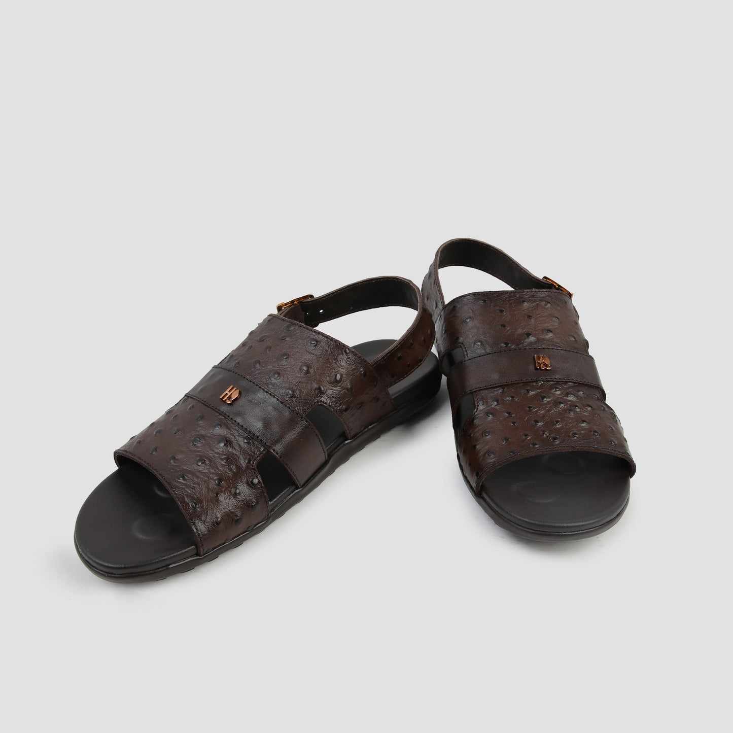 BROWN EMBOSSED LEATHER SANDAL