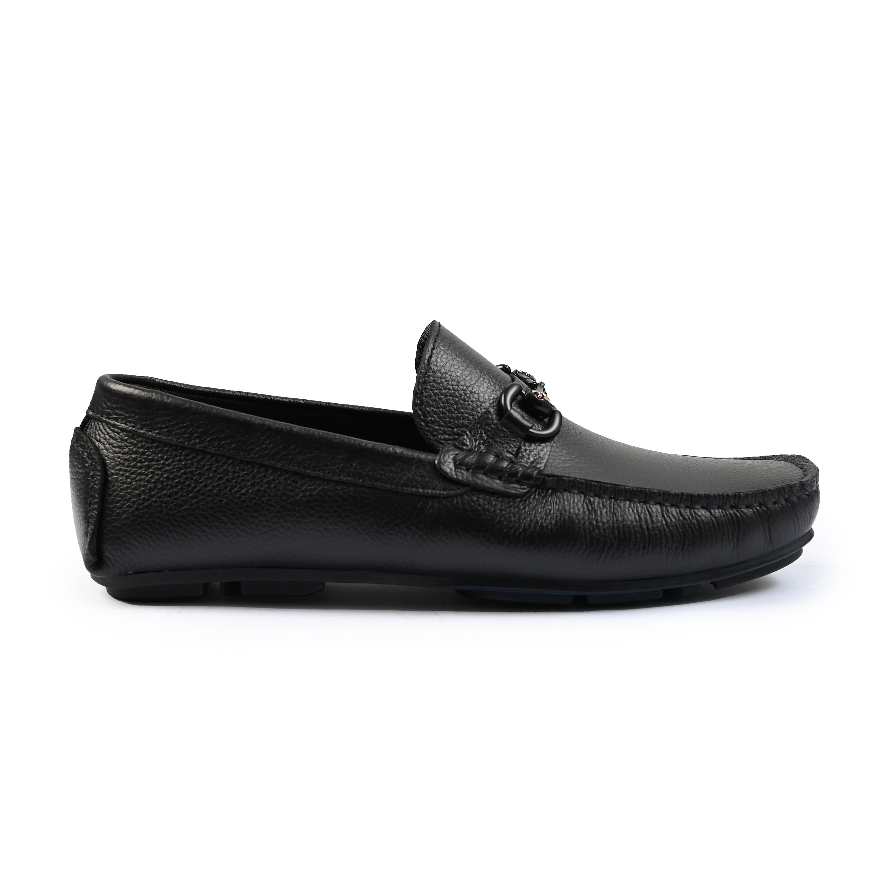 BLACK MATT BUCKLE LEATHER MOCCASIN