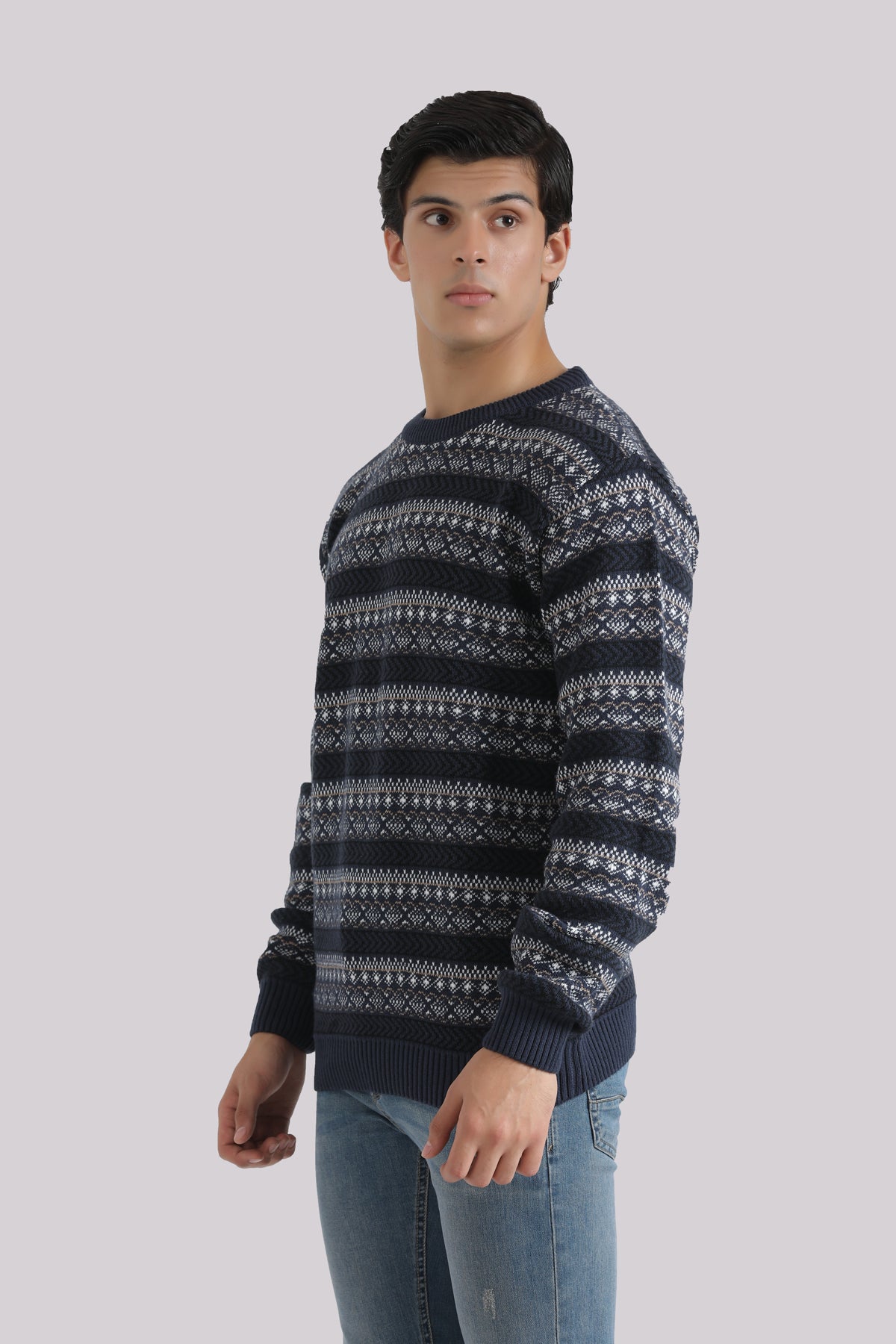 NAVY JACQUARD SWEATER