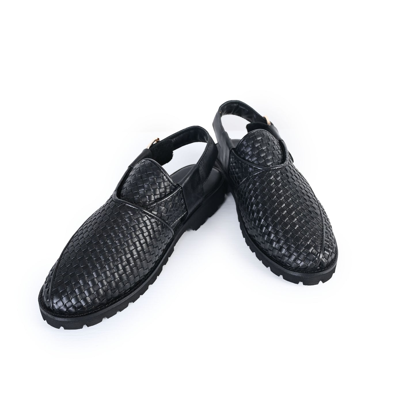 BLACK BRAIDED LEATHER SANDAL