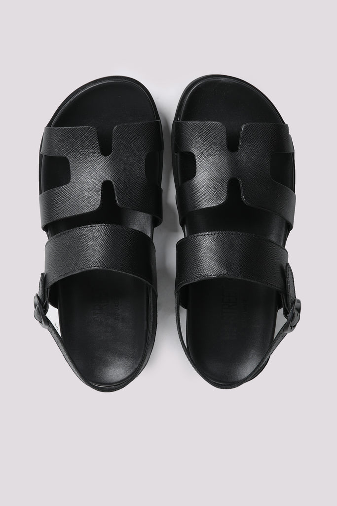 Black Textured Leather Sandal