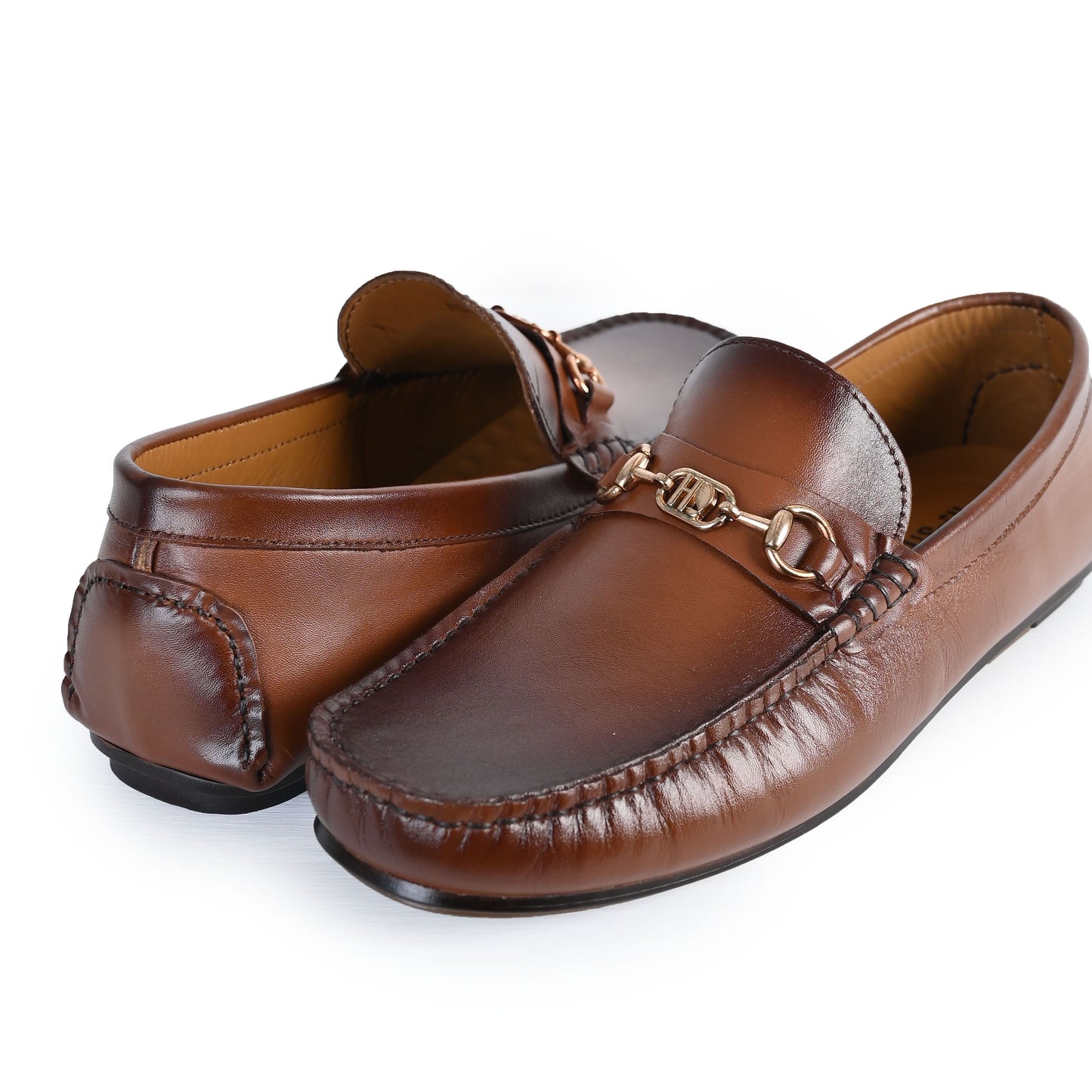 BROWN LEATHER BUCKLE MOCCASIN