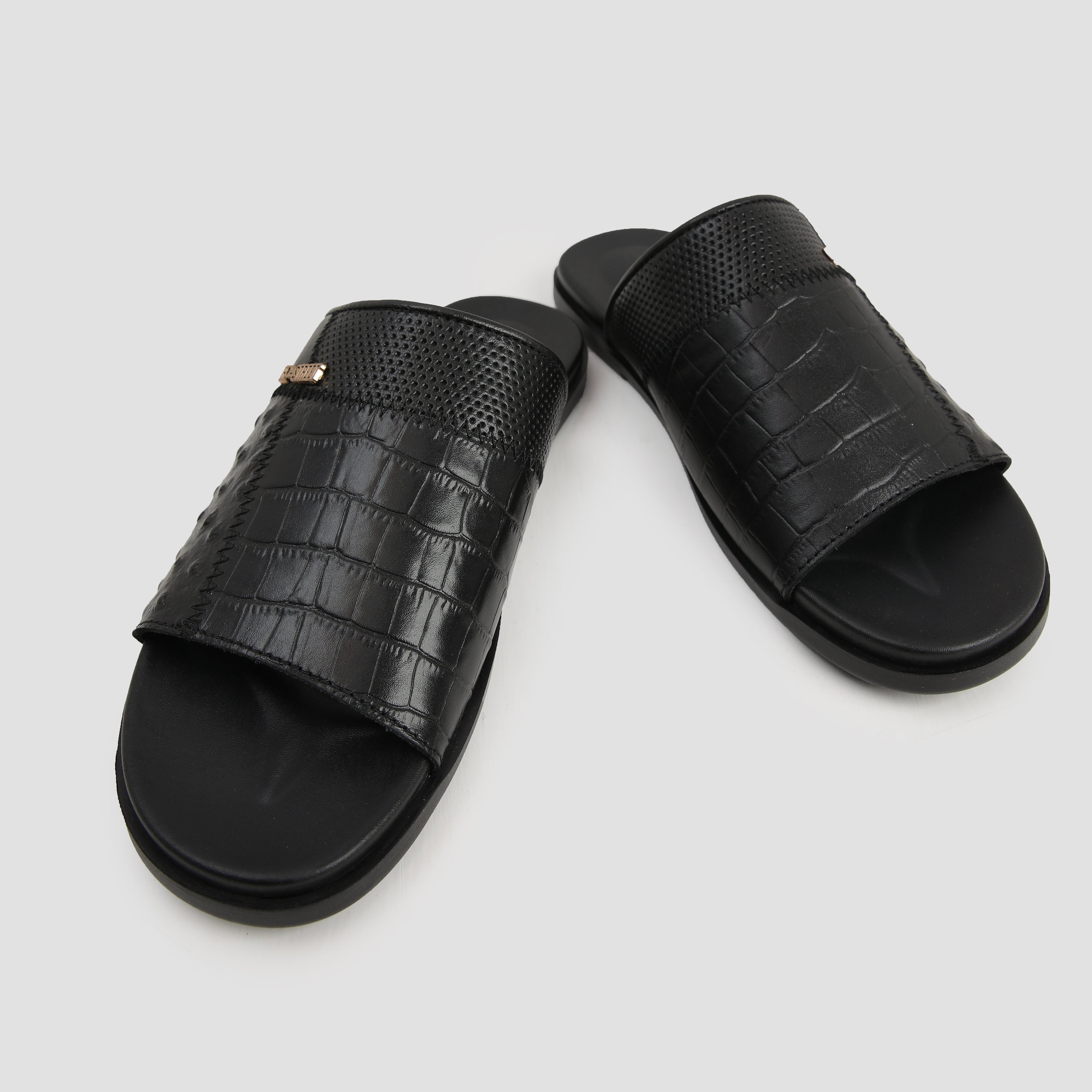 BLACK SPLIT LEATHER SLIPPER