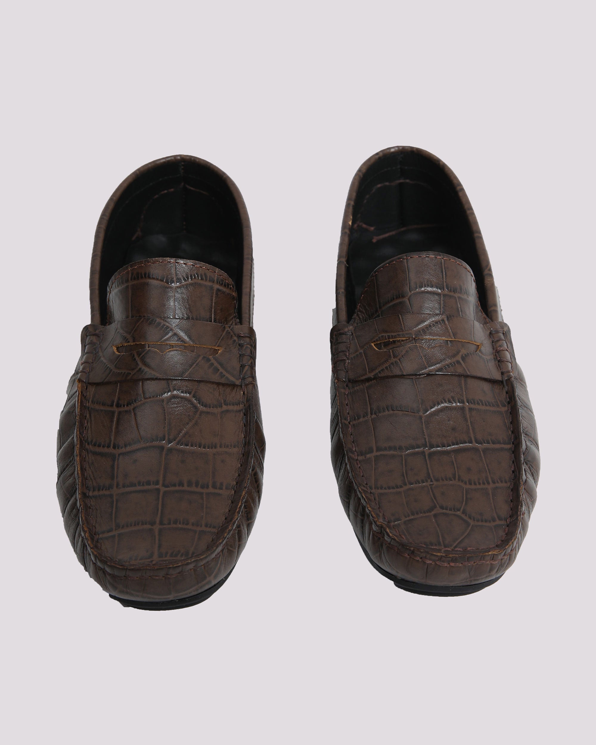 COFFEE TEXTURED LEATHER MOCCASIN