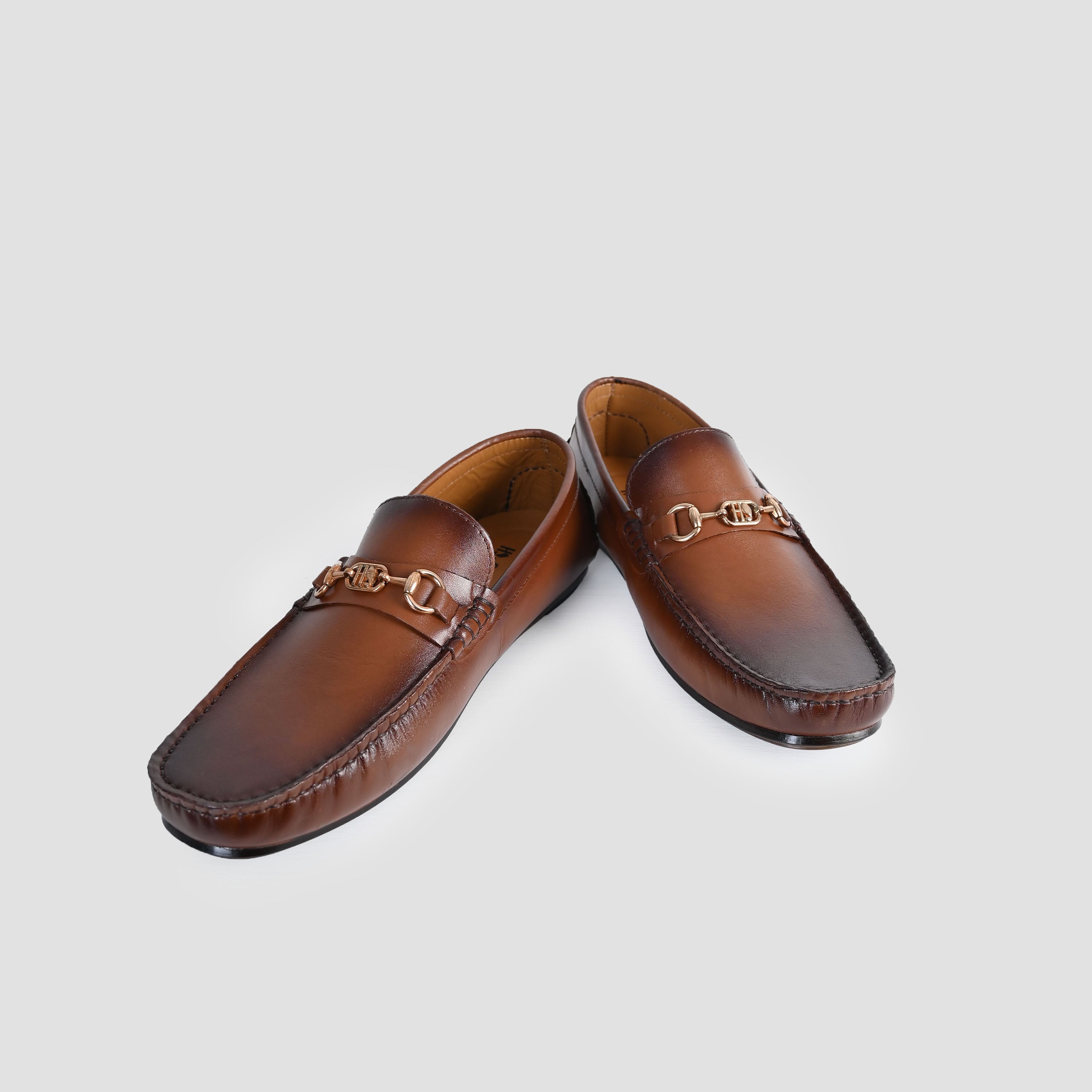 BROWN LEATHER BUCKLE MOCCASIN