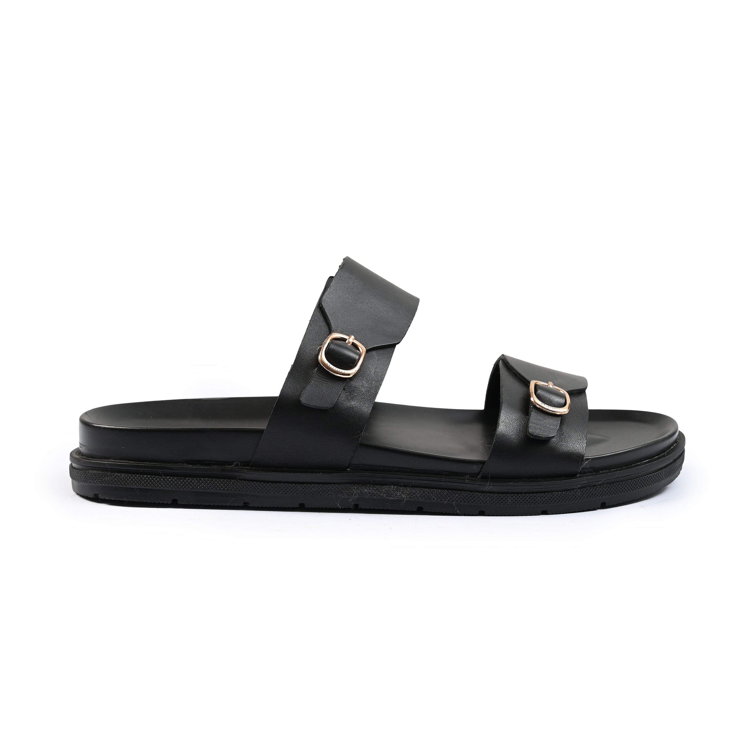 BLACK DOUBLE BUCKLE COMFORT SLIPPER