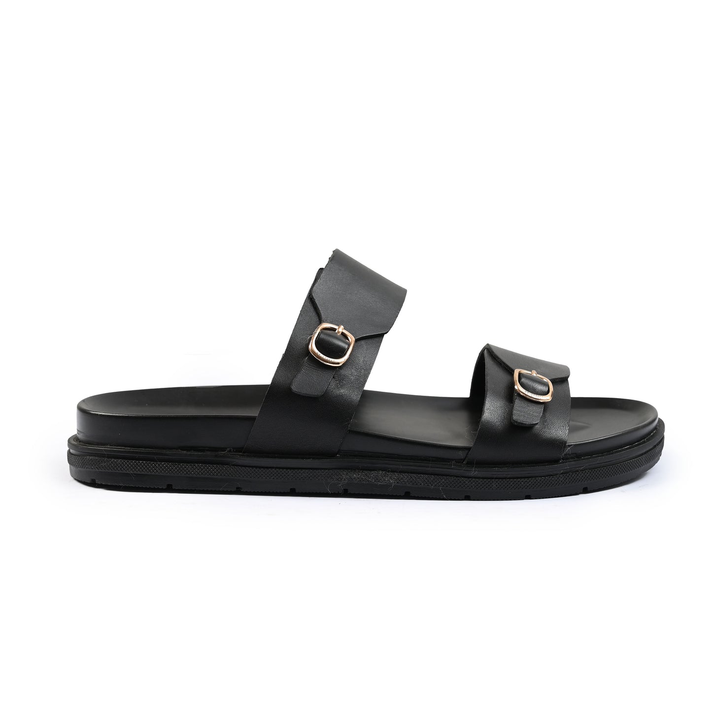 BLACK DOUBLE BUCKLE COMFORT SLIPPER