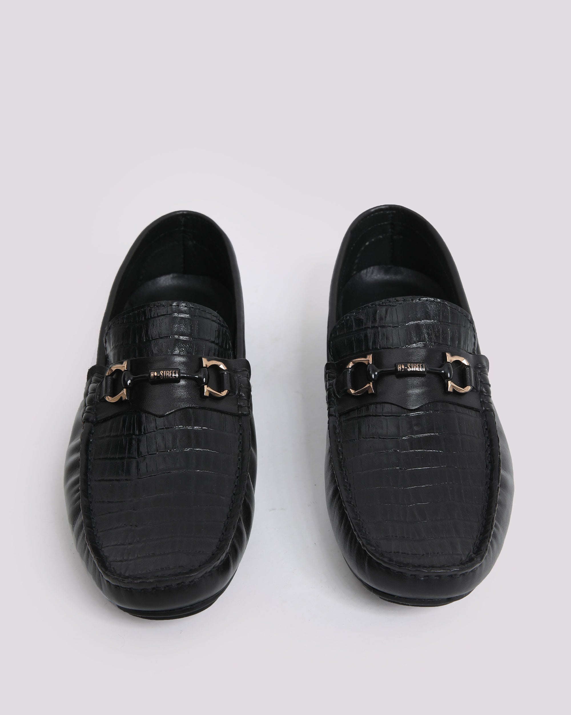 BLACK CROCOTEXTURED MOCASSIN