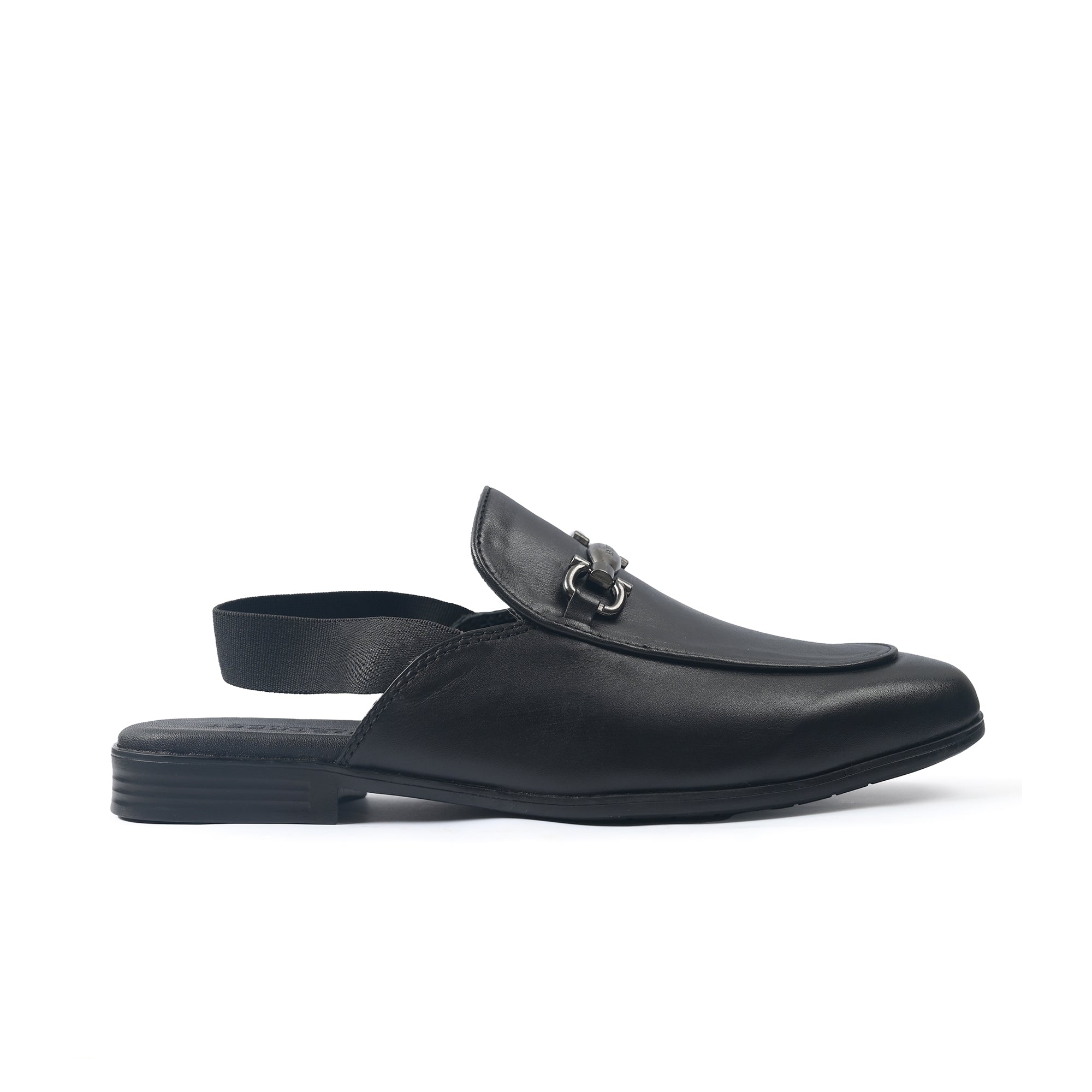 BLACK LEATHER BACKLESS MULE