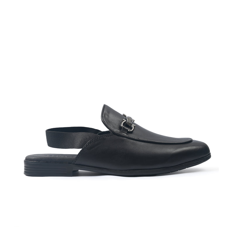 BLACK LEATHER BACKLESS MULE
