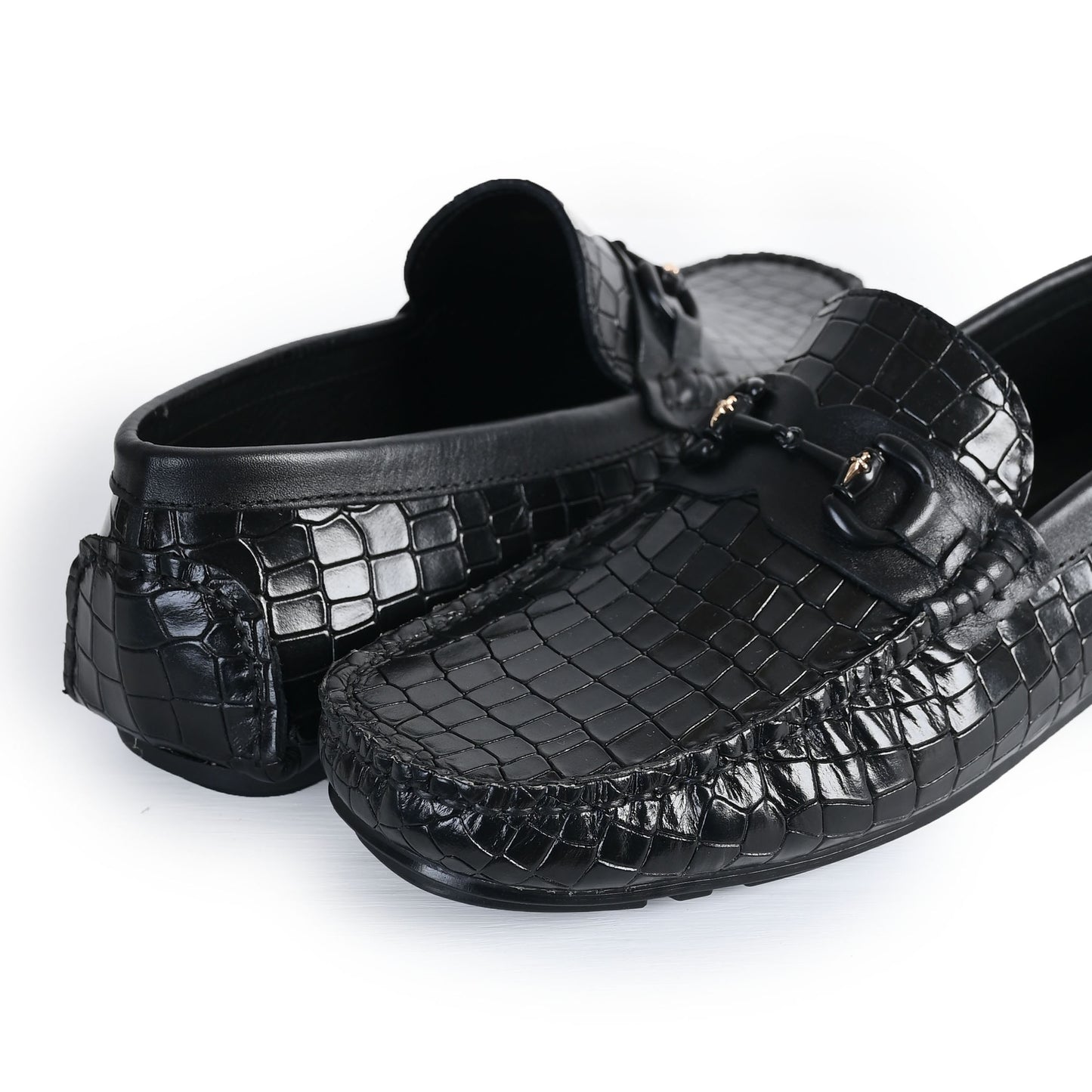 BLACK EMBOSSED LEATHER SHOES