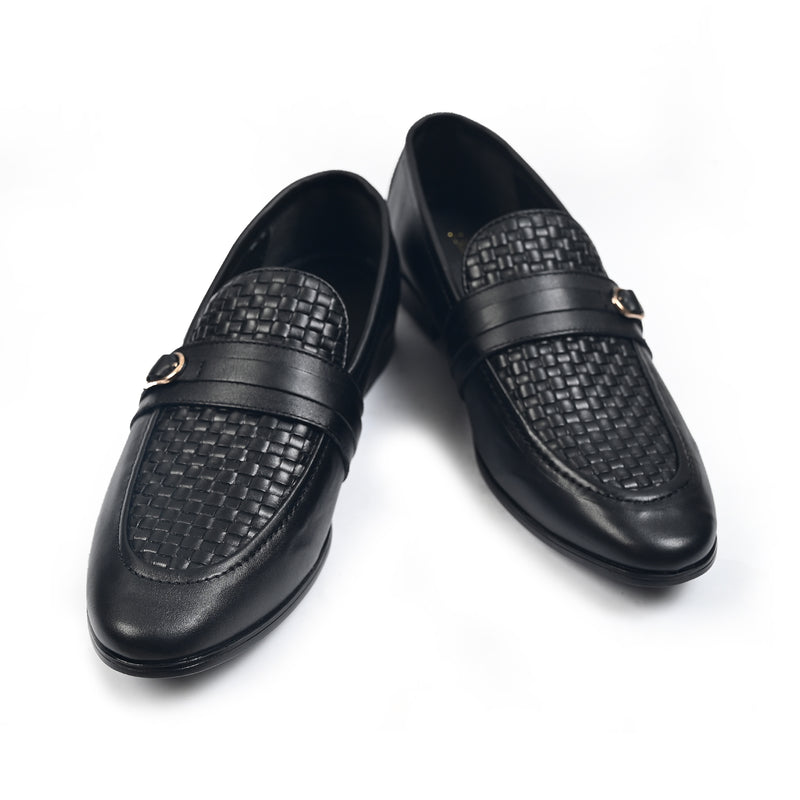 BLACK BRAIDED LEATHER SHOES