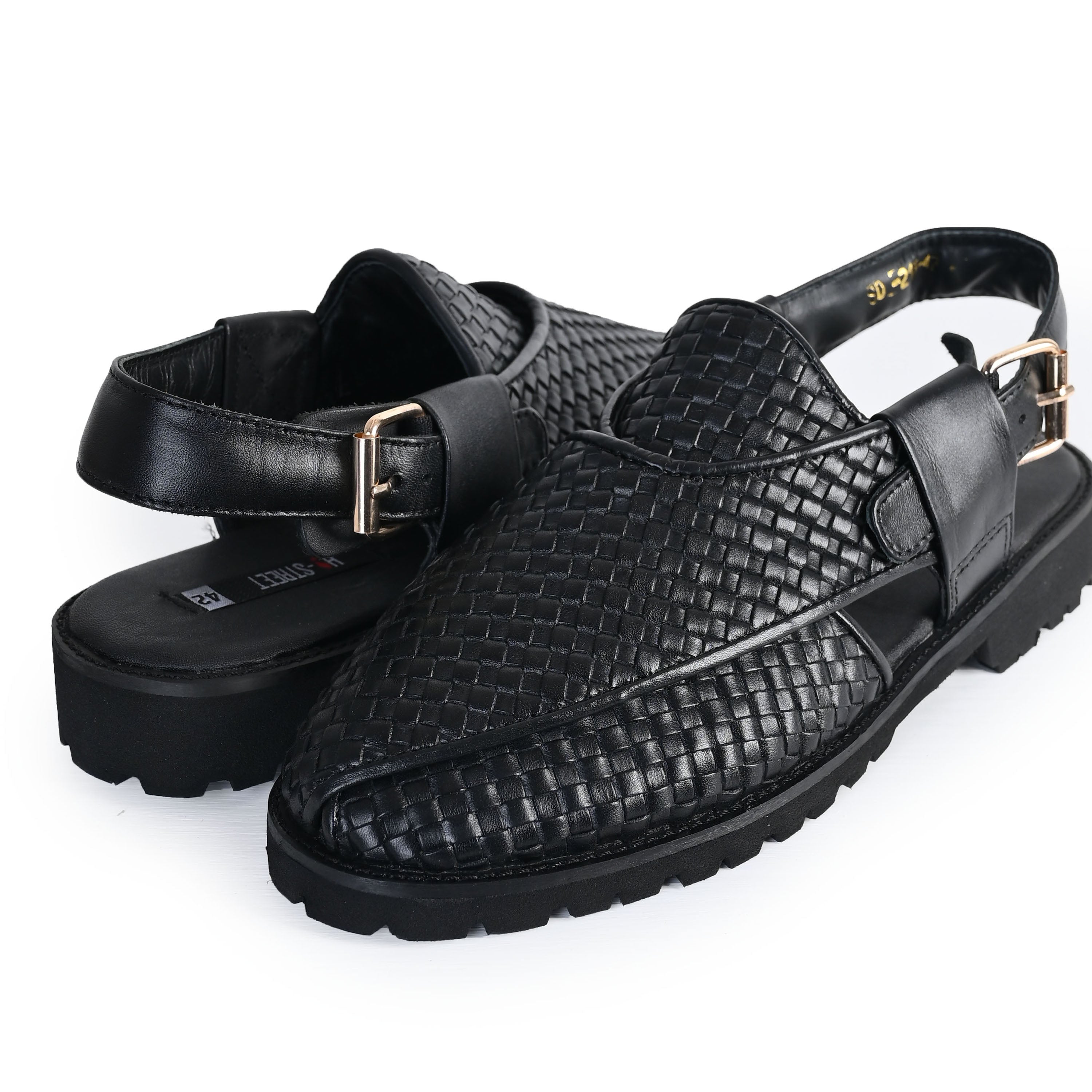 BLACK BRAIDED LEATHER SANDAL