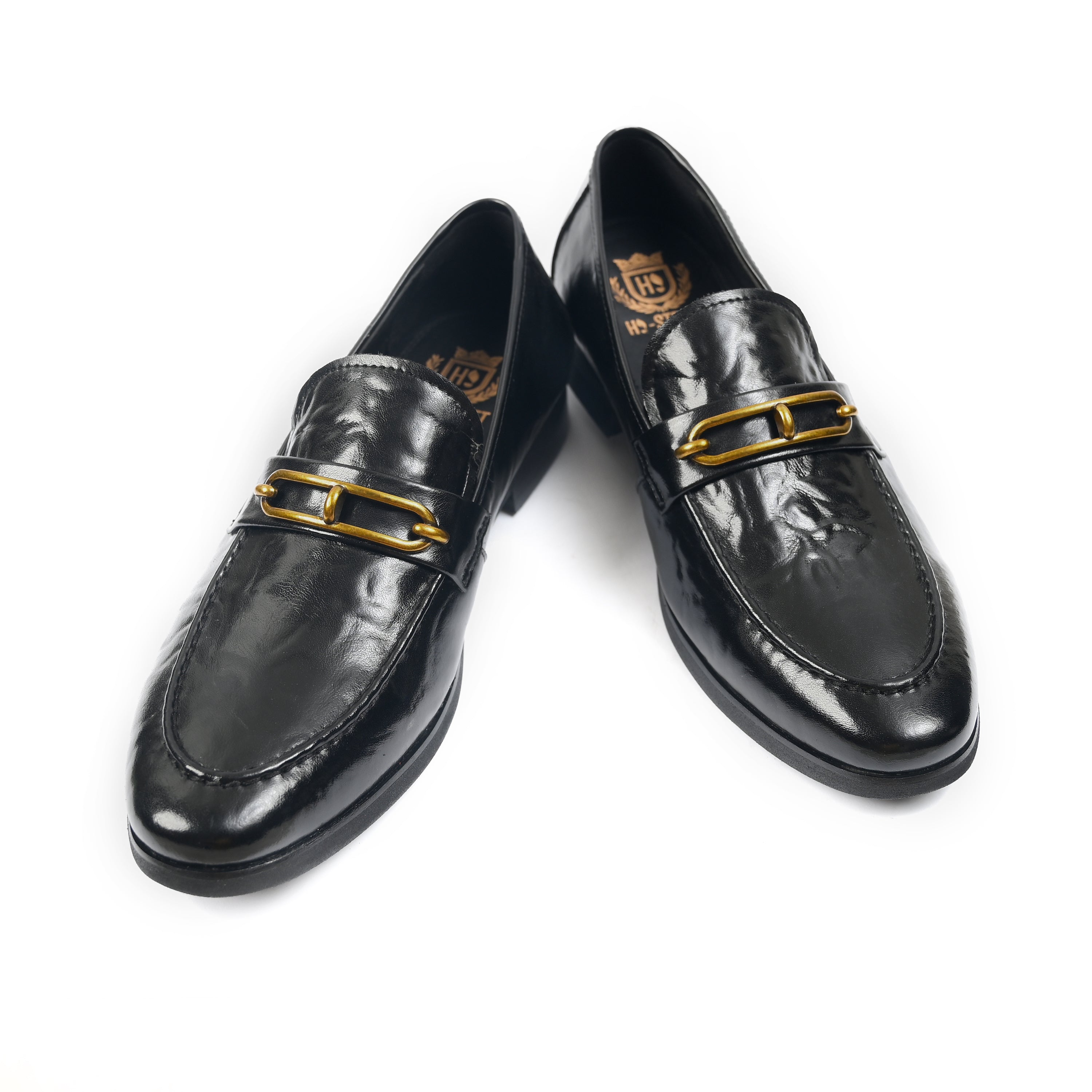 BLACK PATENT BUCKLE SHOES