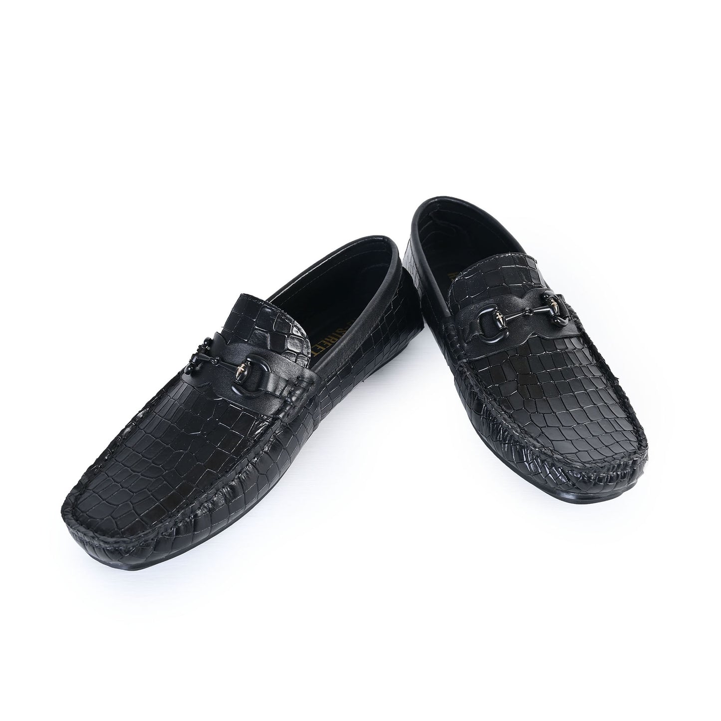 BLACK EMBOSSED LEATHER SHOES