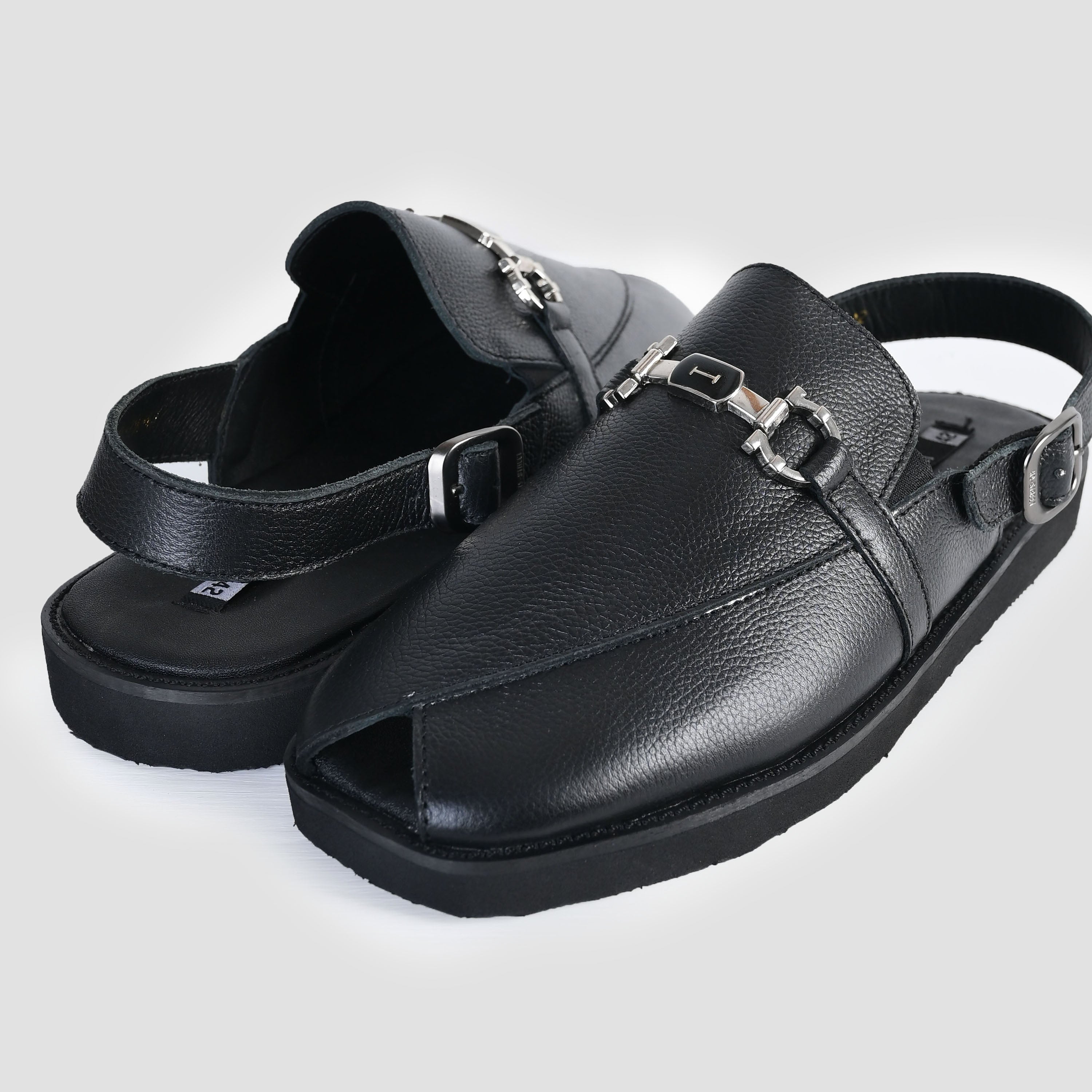 BLACK MILT LEATHER SANDAL