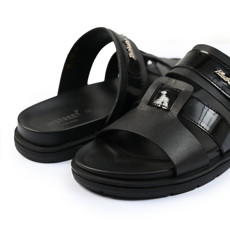 black leather chappal