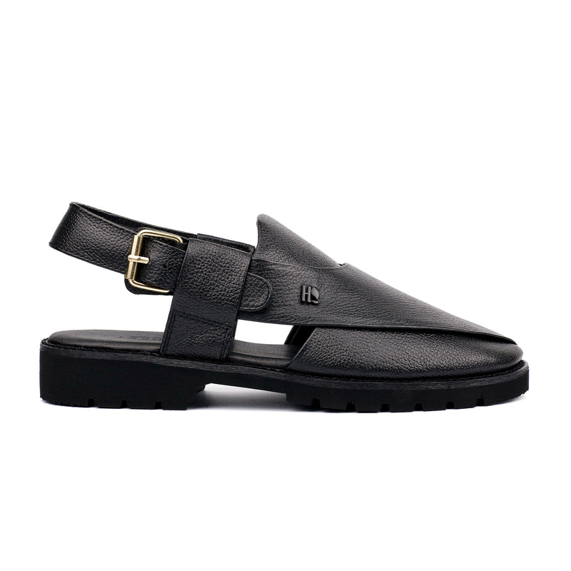 BLACK MILLED LEATHER SANDAL