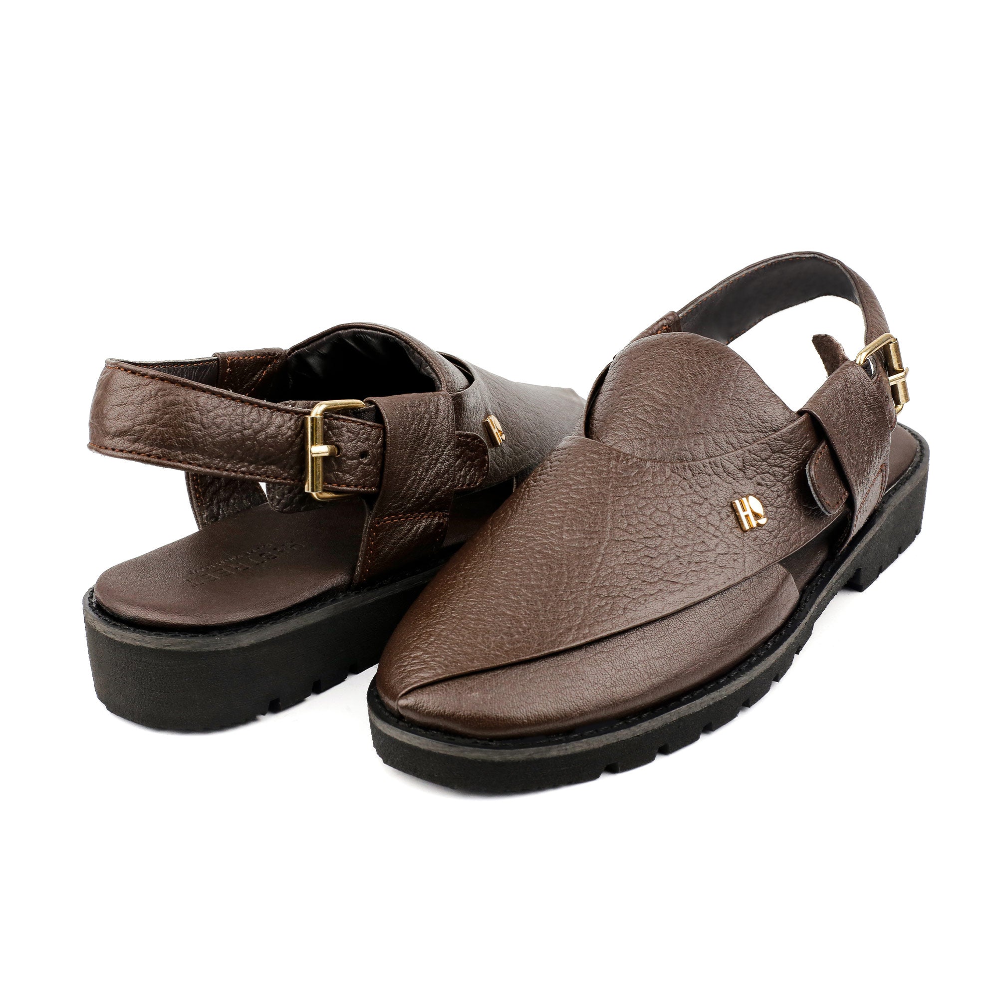 BROWN TEXTURED LEATHER SANDAL