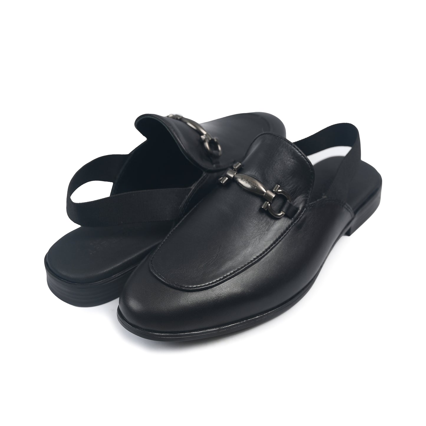 BLACK LEATHER BACKLESS MULE