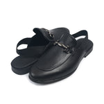 BLACK LEATHER BACKLESS MULE