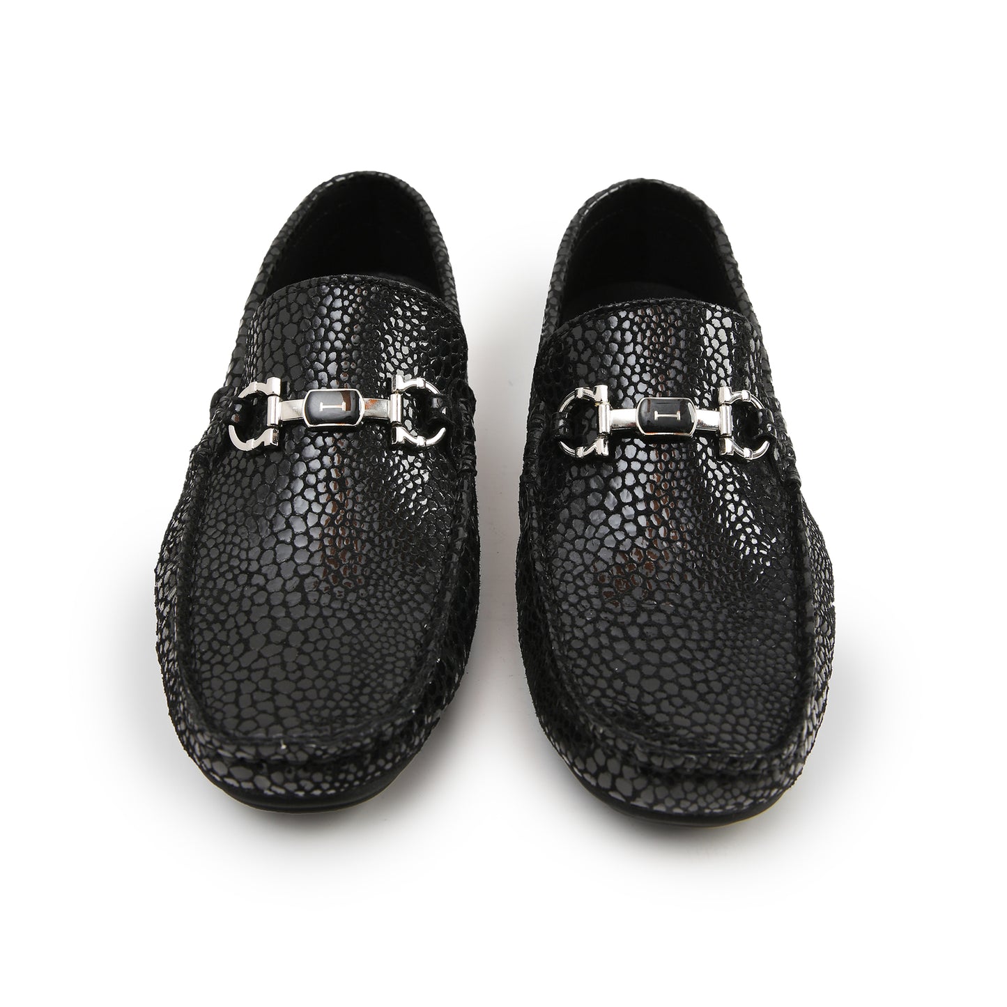 BLACK TEXTURED LEATHER MOCCASINS
