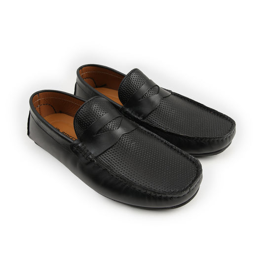BLACK TEXTURED LEATHER MOCCASINS