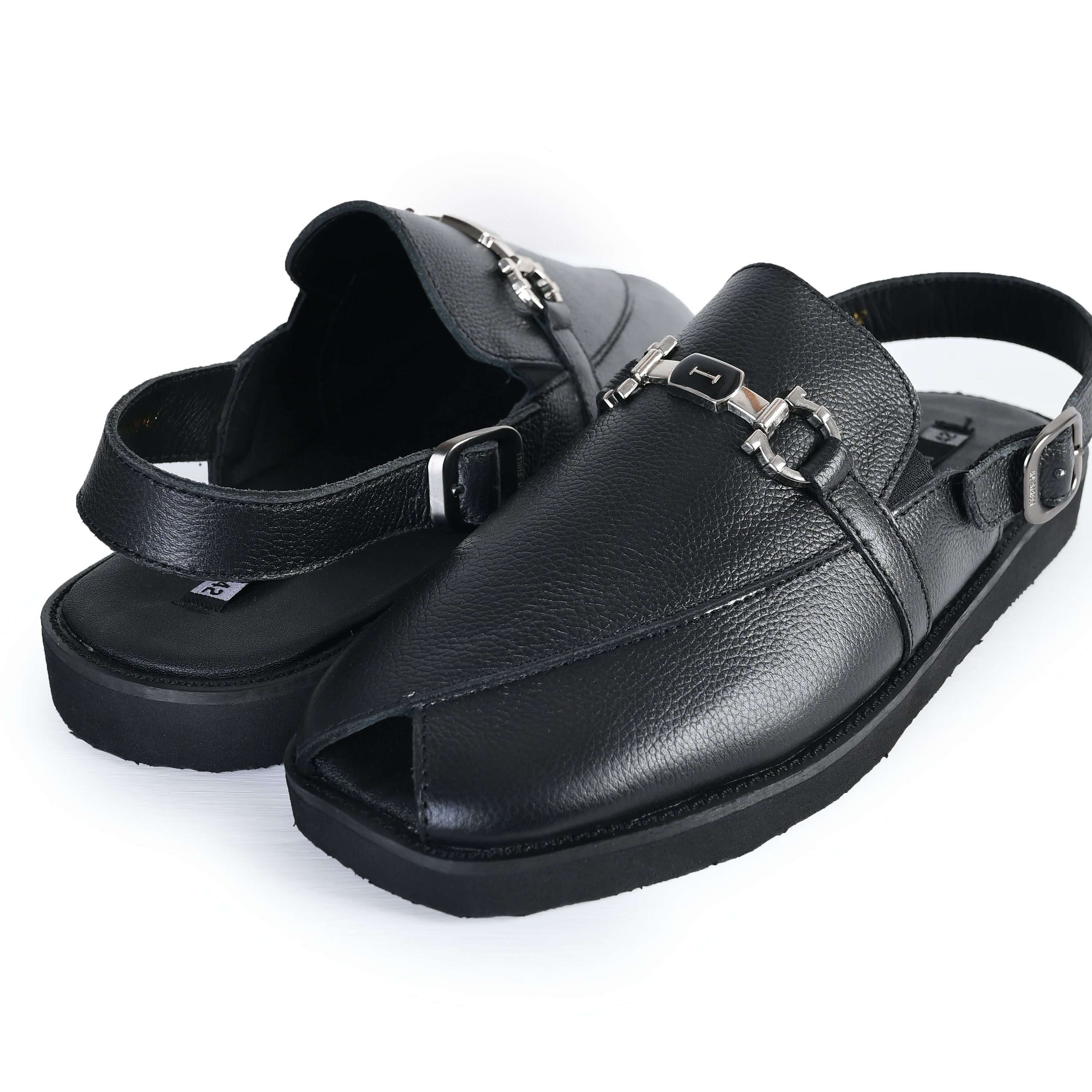 BLACK MILT LEATHER SANDAL