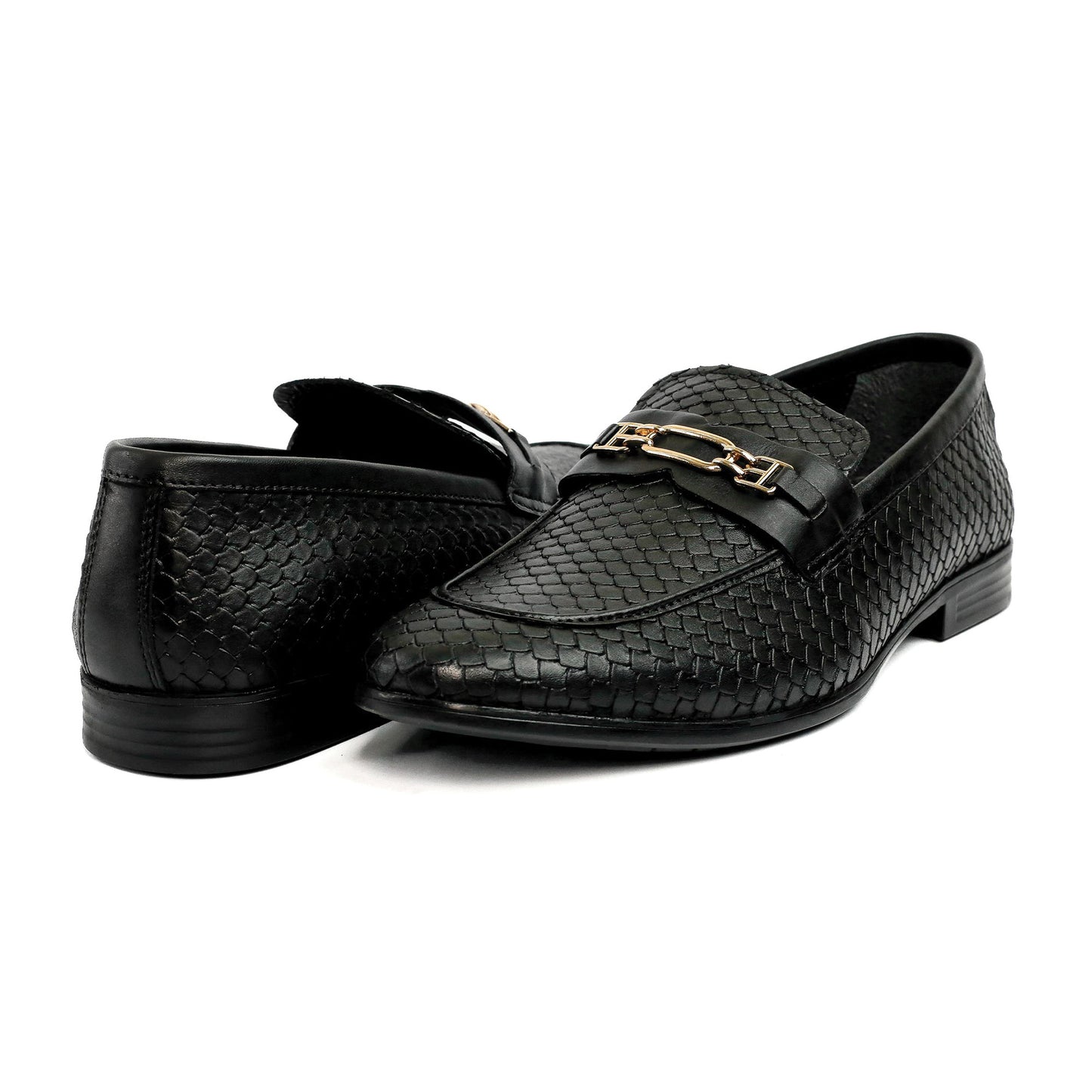 BLACK TEXTURED LEATHER SHOES