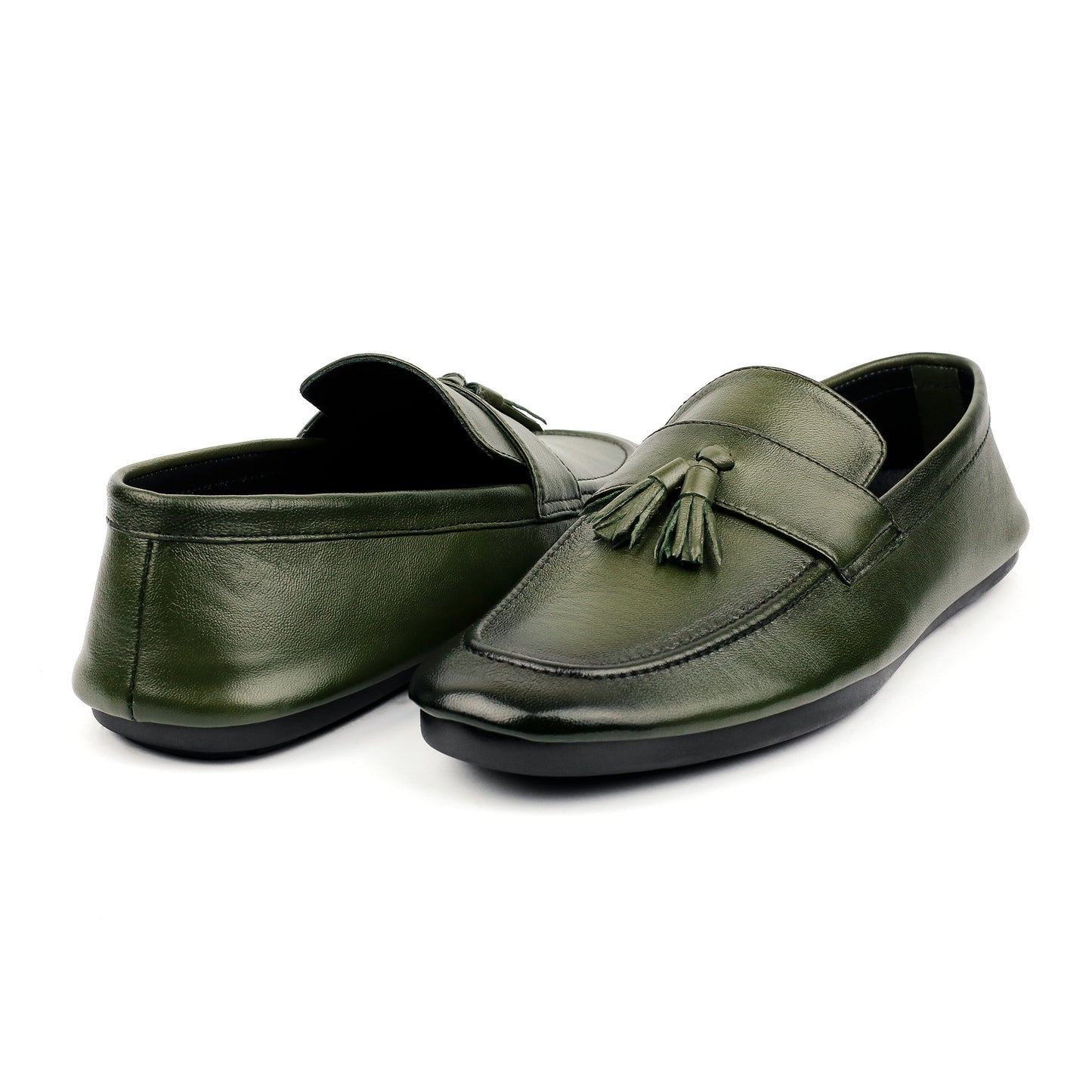 OLIVE LEATHER TASSEL LOAFER