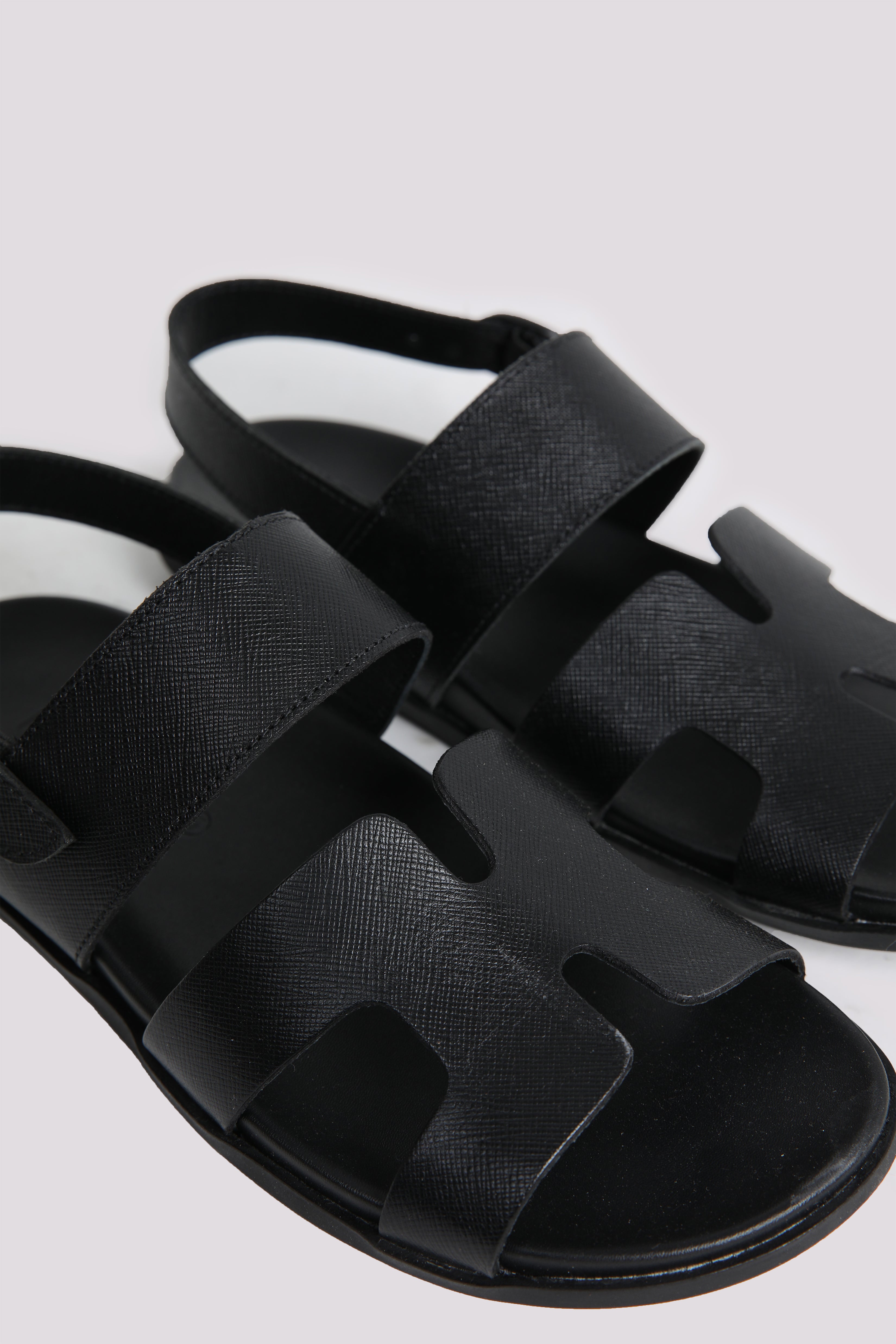 Black Textured Leather Sandal