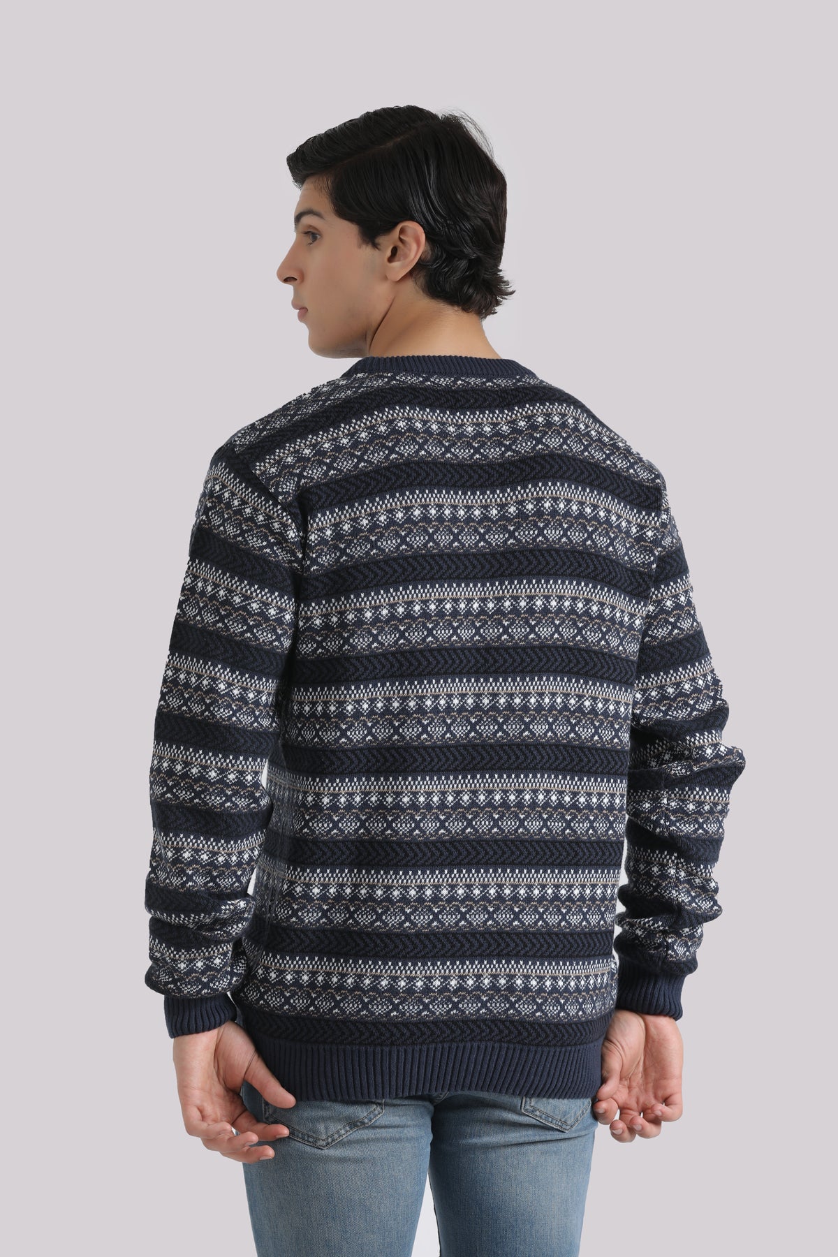 NAVY JACQUARD SWEATER