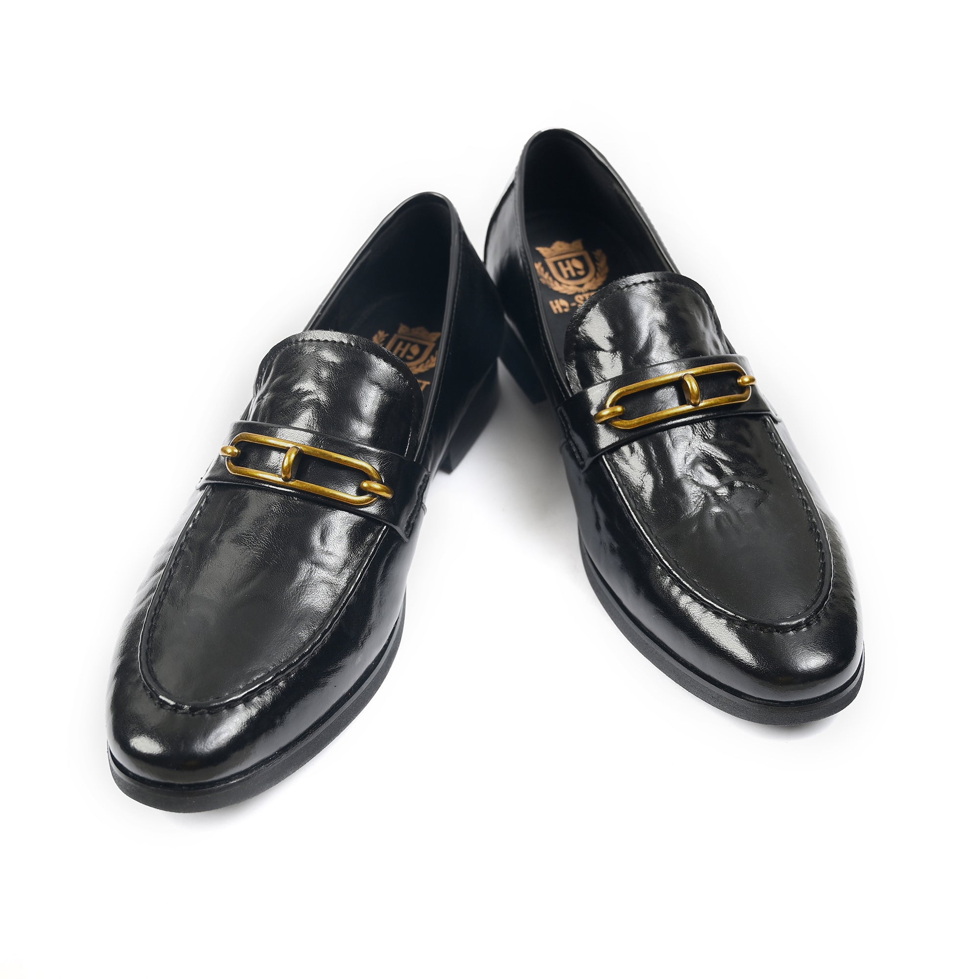 BLACK PATENT BUCKLE SHOES