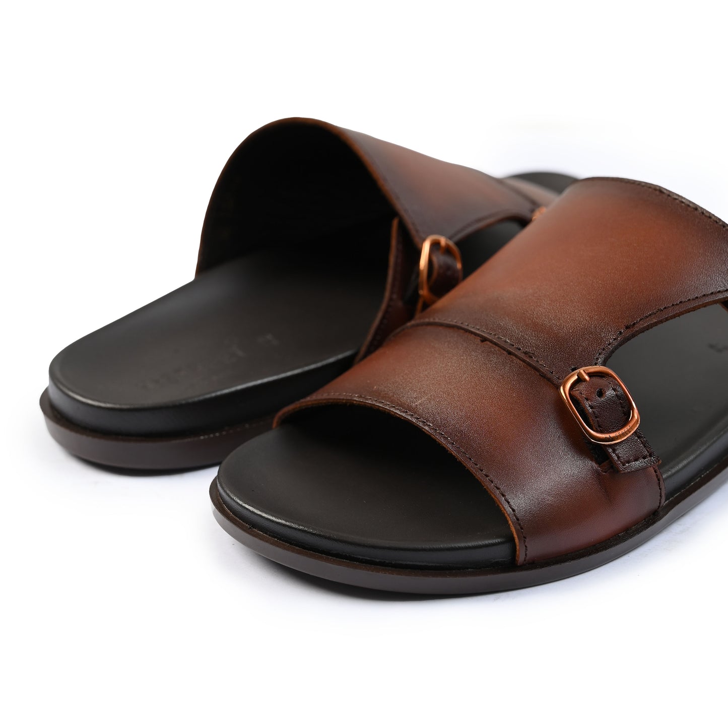 DOUBLE BUCKLE LEATHER SLIPPER