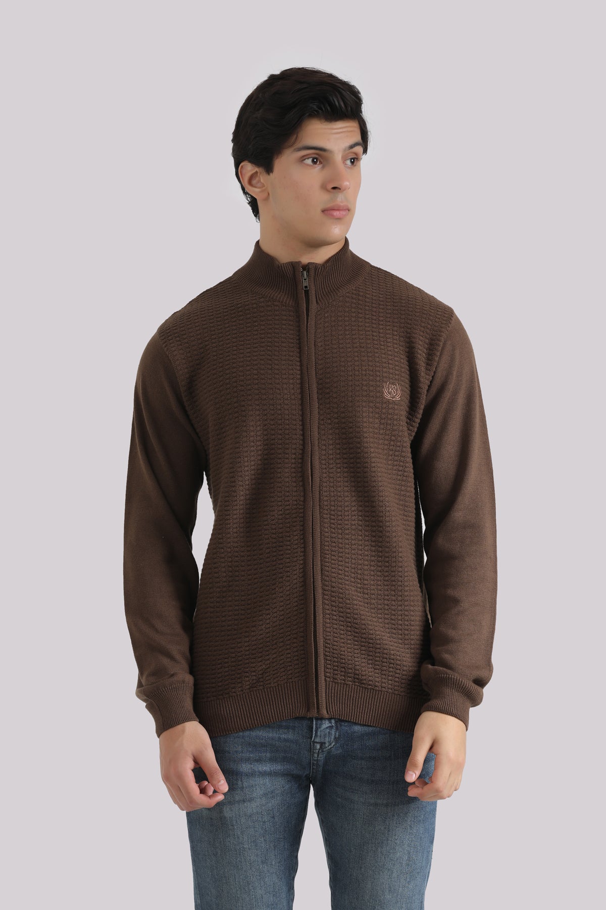 BROWN KNITED ZIPPER CARDIGANS